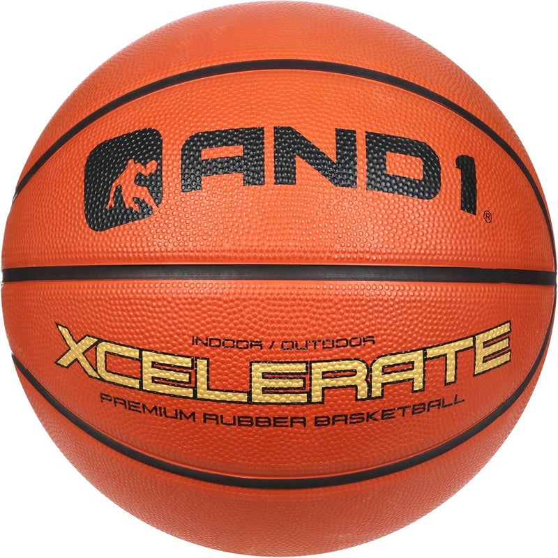 AND1 Xcelerate Rubber Basketball: Official Regulation Size 7 (29.5â€) Streetball, Made for Indoor/Outdoor Games (Basketball w/Pump, Orange Classic) - Image 1